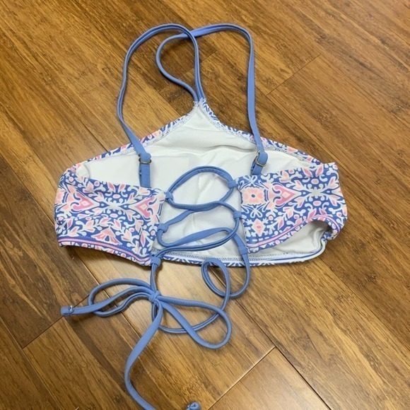 Xhilaration Pastel Boho High Neck Halter‎ Lace-up Bikini Top Blue Pink - Size M - Picture 2 of 3